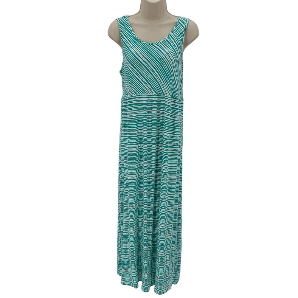 Nomadic Traders Womens Blue White Stripes Empire Waist Sleeveless Maxi Dress M